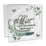 Personalised Any Message Botanical Design Mirrored Glass Tea Light Candle Holder - Image 5