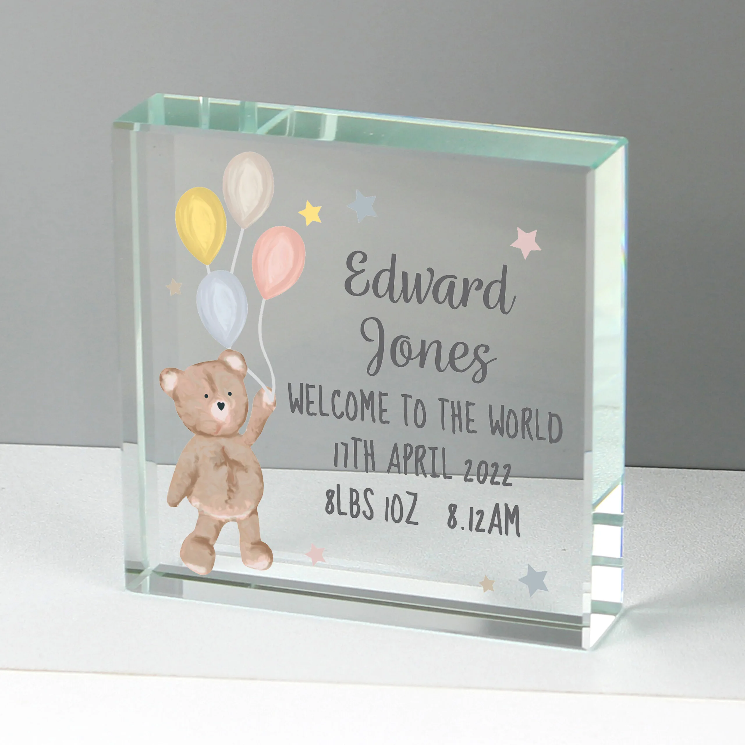 Personalised Teddy & Balloons Design Crystal Glass Token - Image 3