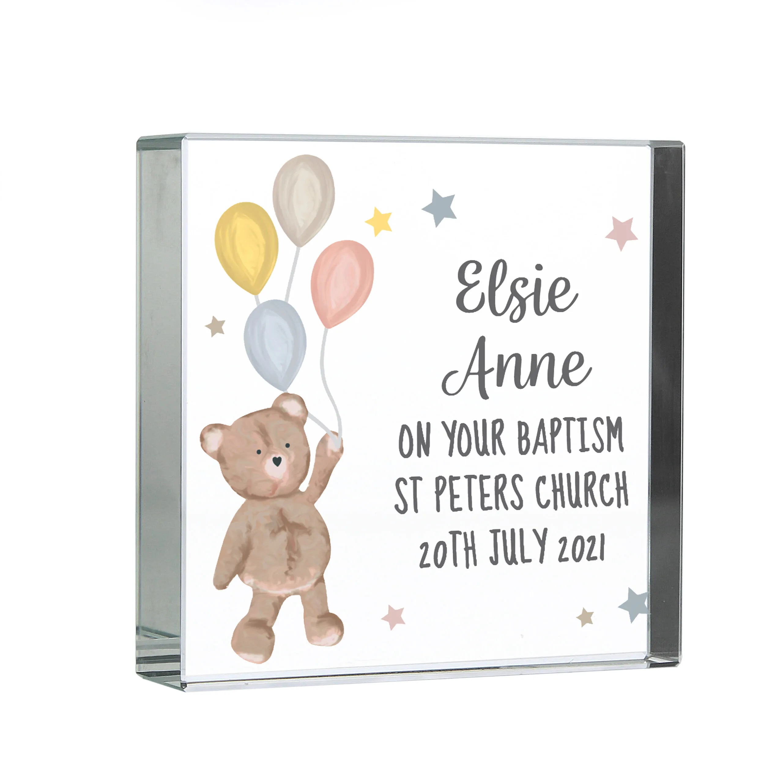 Personalised Teddy & Balloons Design Crystal Glass Token - Image 4