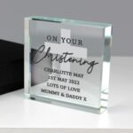 Personalised 'On Your Christening' Cross Motif Crystal Glass Token - Image 2