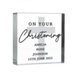 Personalised 'On Your Christening' Cross Motif Crystal Glass Token - Image 3