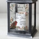 Personalised 'Robins Appear...' Memorial Rustic Black Plastic Light-up Lantern - Image 2