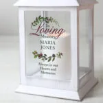 Personalised 'In Loving Memory' Rustic White Plastic Light-Up Lantern - Image 2