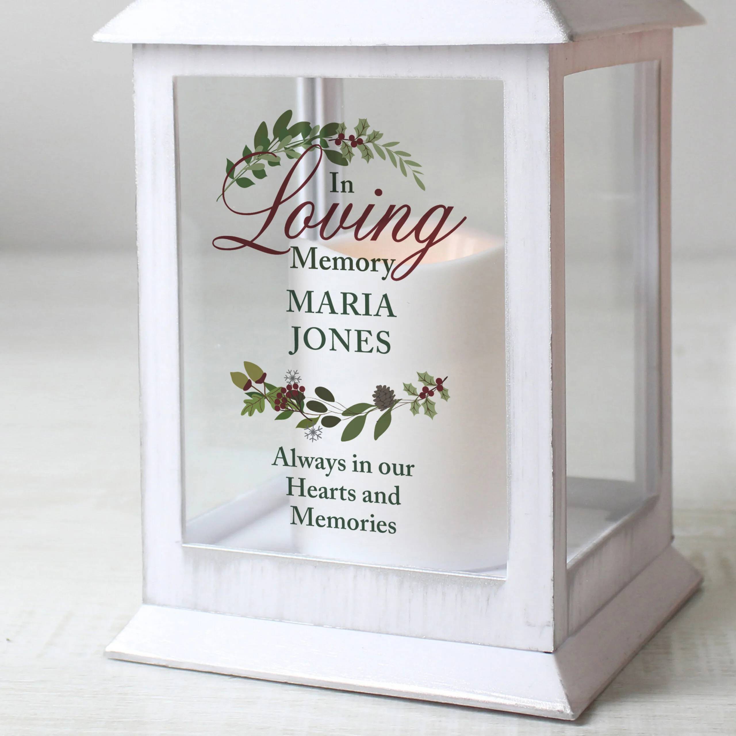 Personalised 'In Loving Memory' Rustic White Plastic Light-Up Lantern - Image 2