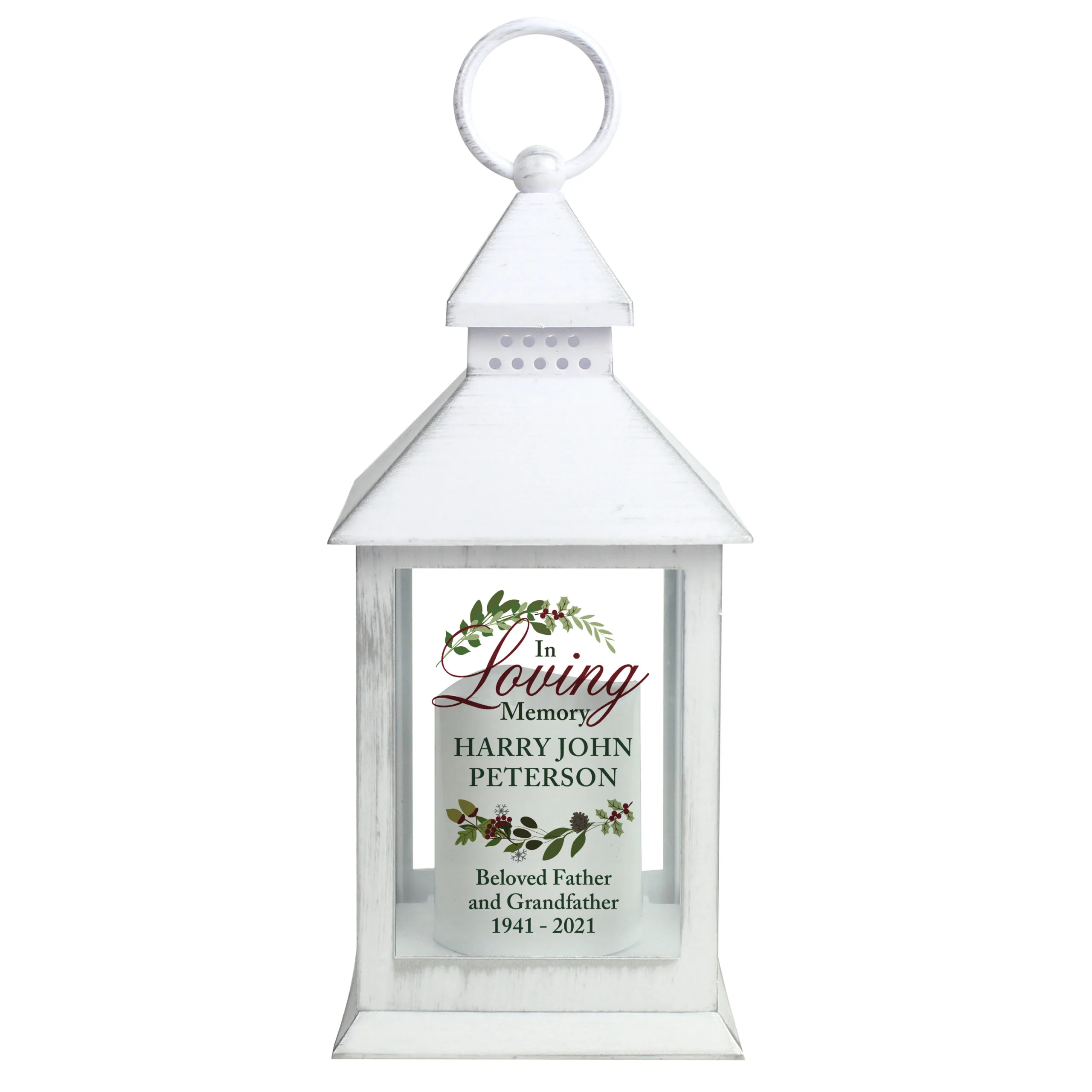 Personalised 'In Loving Memory' Rustic White Plastic Light-Up Lantern - Image 4