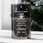 Personalised 'Miss You Beyond The Stars' Smoked Glass LED Pillar Candle - Image 4