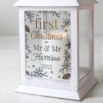 Personalised 'First Christmas' Rustic White Plastic Light-up Lantern - Image 2