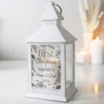Personalised 'First Christmas' Rustic White Plastic Light-Up Lantern - Image 3
