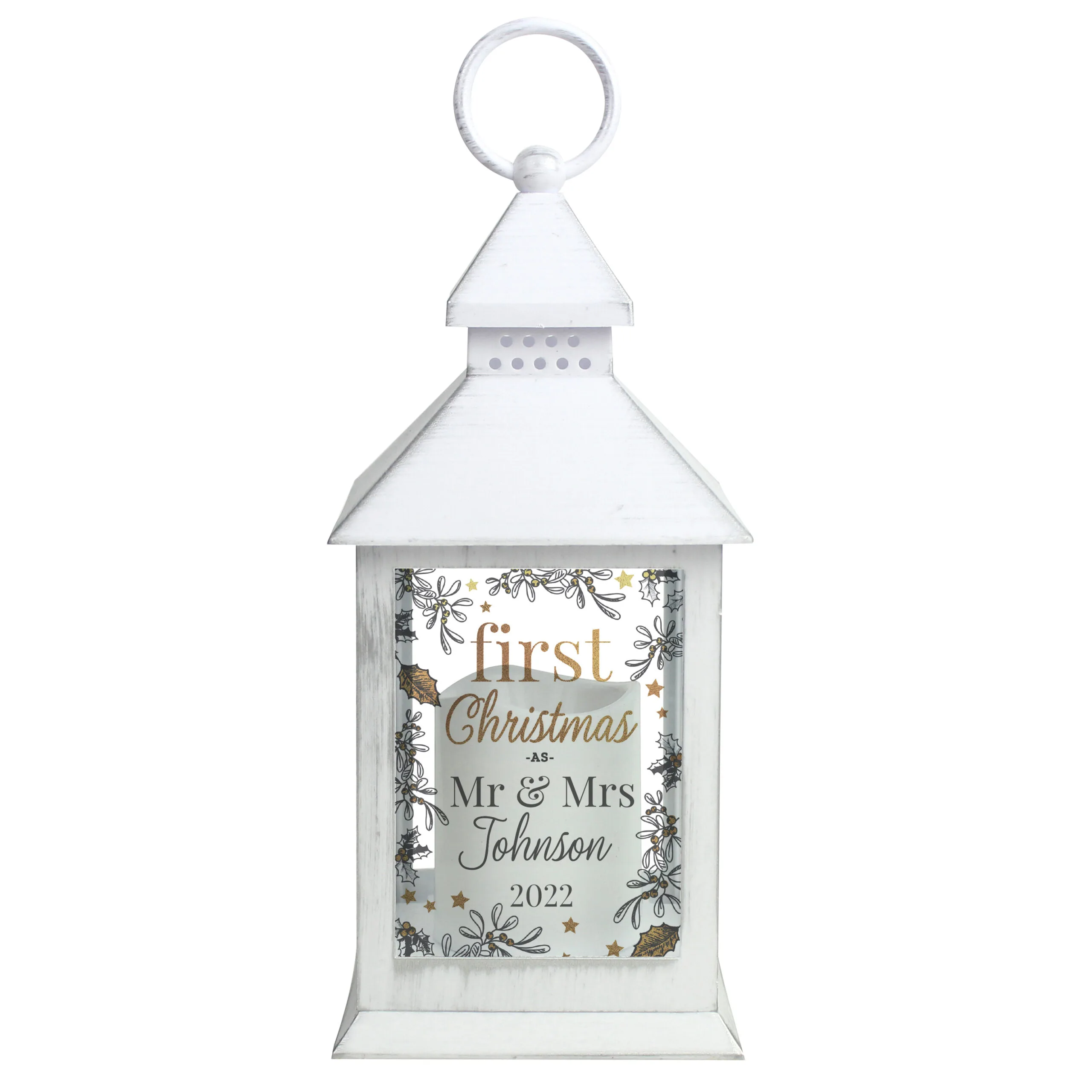 Personalised 'First Christmas' Rustic White Plastic Light-Up Lantern - Image 6