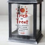 Personalised 'Trick or Treat' Halloween Rustic Black Plastic Light-up Lantern - Image 3