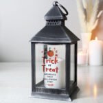 Personalised 'Trick or Treat' Halloween Rustic Black Plastic Light-up Lantern - Image 4