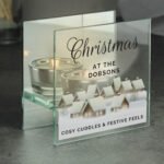 Personalised Christmas Village Design Mirrored Glass Tea Light Candle Holder - Image 3