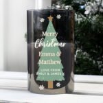Personalised Christmas Tree Design Smoked Glass LED Pillar Candle - Image 4