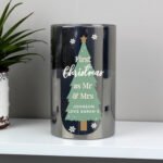 Personalised Christmas Tree Design Smoked Glass LED Pillar Candle - Image 5