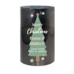 Personalised Christmas Tree Design Smoked Glass LED Pillar Candle - Image 6