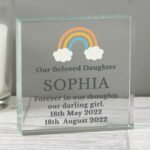 Personalised Any Message Rainbow Motif Memorial Crystal Glass Token