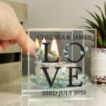 Personalised 'Love' Botanical Design Mirrored Glass Tea Light Candle Holder - Image 2