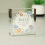 Personalised New Baby Safari Animals Design Crystal Glass Token