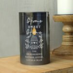 Personalised 'Home Sweet Home' House Design Smoked Glass LED Pillar Candle