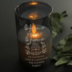 Personalised 'Home Sweet Home' House Design Smoked Glass LED Pillar Candle - Image 2