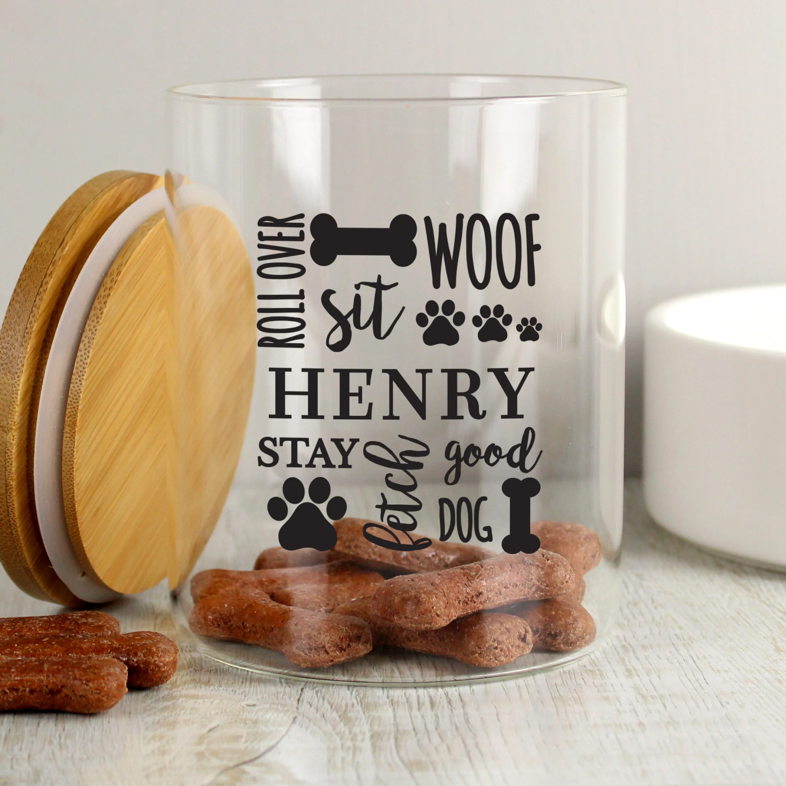 Personalised Dog Treat's Glass Storage Jar with Bamboo Lid - Image 2