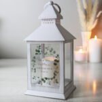Personalised Any Message Botanical Design Rustic White Plastic Light-up Lantern