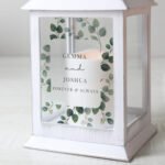Personalised Any Message Botanical Design Rustic White Plastic Light-up Lantern - Image 3