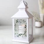 Personalised Any Message Botanical Design Rustic White Plastic Light-up Lantern - Image 6