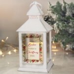 Personalised Any Message Christmas Design Rustic White Plastic Light-up Lantern - Image 3