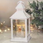Personalised Christmas Deer Design Rustic White Plastic Light-up Lantern