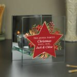 Personalised Christmas Holly Design Glass Tea Light Candle Holder - Image 4