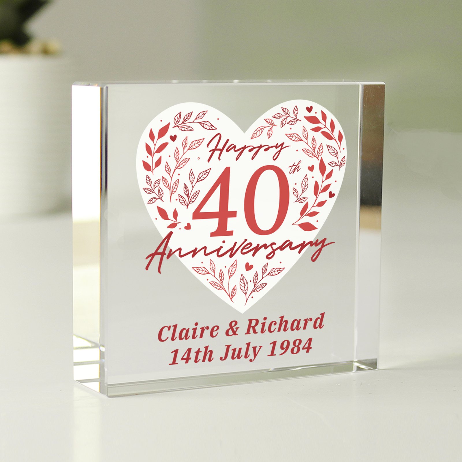 P1007E58 Personalised 'Happy 40th Anniversary' Crystal Glass Token Personalised 'Happy 40th Anniversary' Crystal Glass Token - Image 1