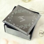 Personalised Name Only Botanical Design Diamante Mirrored Glass Trinket Box