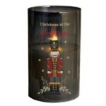 Personalised Christmas Nutcracker Design Smoked Glass LED Pillar Candle - Image 6