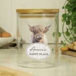 Personalised Highland Cow Design Glass Storage Jar with Bamboo Lid