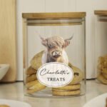 Personalised Highland Cow Design Glass Storage Jar with Bamboo Lid - Image 2
