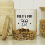 Personalised Dog Breed Design Glass Treats Jar with Bamboo Lid