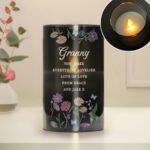 Personalised Wild Flowers Design Smoked Glass LED Pillar Candle - Image 2