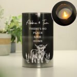 Personalised Highland Cow Design Frosted Glass LED Light-Up Pillar Candle - Image 2