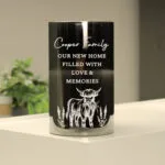 Personalised Highland Cow Design Frosted Glass LED Light-Up Pillar Candle - Image 3