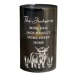 Personalised Highland Cow Design Frosted Glass LED Light-Up Pillar Candle - Image 5
