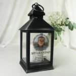 Personalised 'Light In Our Hearts' Photo Upload Memorial Rustic Black Plastic Light-up Lantern - Image 3