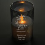 Personalised 'Life & Love Remembered' Memorial Smoked Glass LED Pillar Candle - Image 3