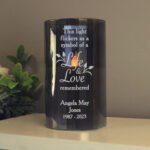 Personalised 'Life & Love Remembered' Memorial Smoked Glass LED Pillar Candle - Image 5
