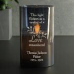 Personalised 'Life & Love Remembered' Memorial Smoked Glass LED Pillar Candle - Image 4