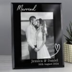 Personalised Any Message Heart Motif 5×7 Portrait Black Glass Photo Frame - Image 2