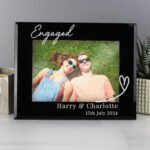 Personalised Any Message Heart Motif 7x5 Landscape Black Glass Photo Frame - Image 4
