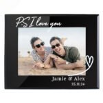 Personalised Any Message Heart Motif 7x5 Landscape Black Glass Photo Frame - Image 5