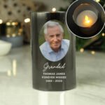 Personalised Any Occasion Photo Upload Smoked Glass LED Pillar Candle - Image 2