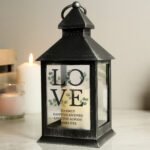 Personalised 'LOVE' Botanical Design Rustic Black Plastic Light-up Lantern - Image 3